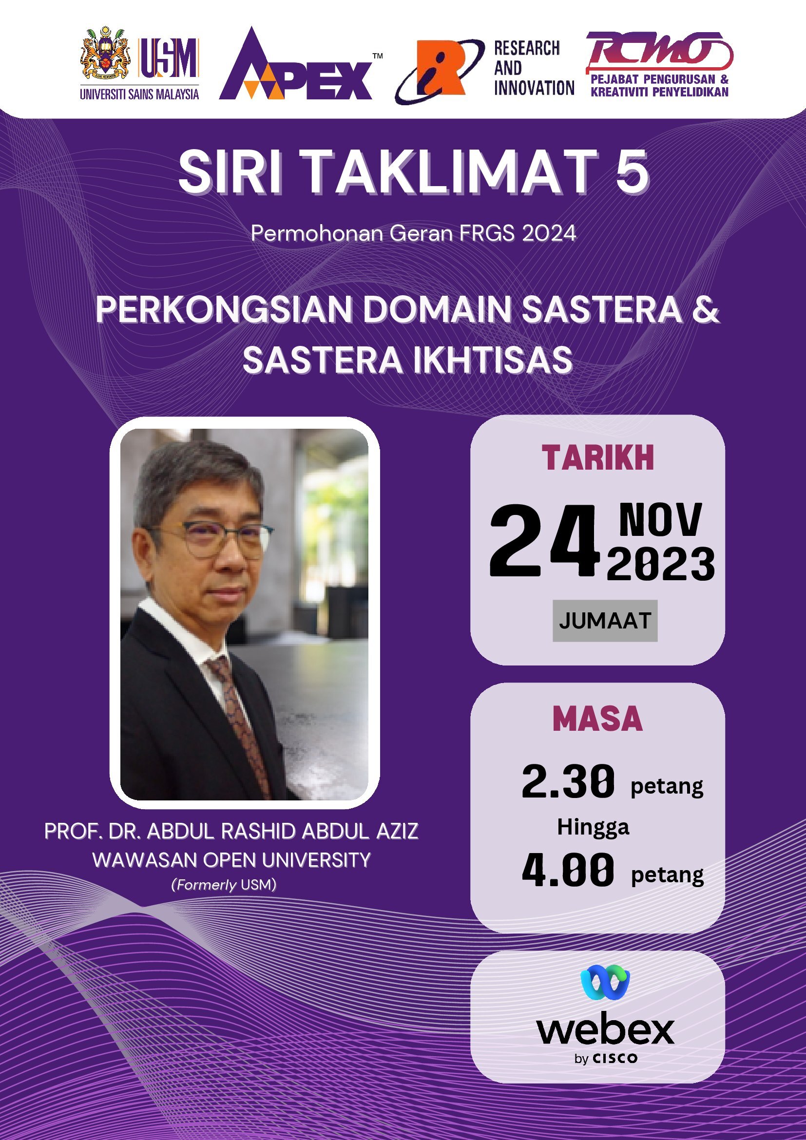 eposter SIRI TAKLIMAT 5 - PERKONGSIAN DOMAIN SASTERA & SASTERA IKHTISAS BAGI PERMOHONAN FRGS 2024