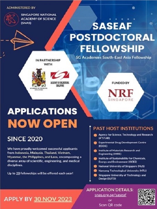 eposter CALL FOR APPLICATION 2 YEAR FELLOWSHIP SG ACADEMIES SOUTH EAST ASIA FELLOWSHIP SASEAF 060923