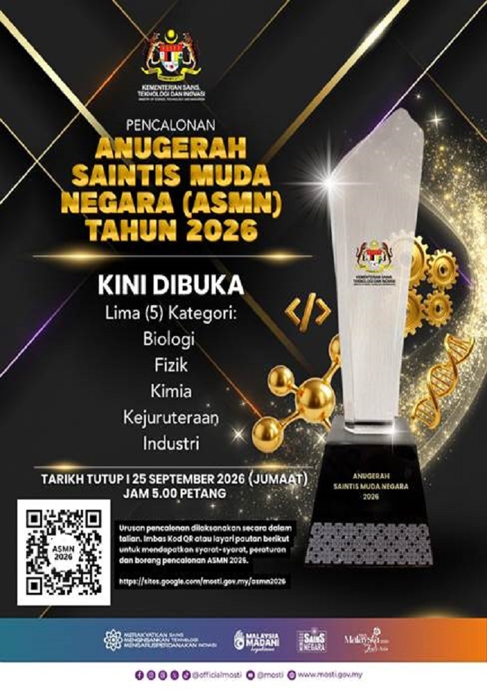 eposter PENCALONAN ANUGERAH SAINTIS MUDA NEGARA TAHUN 2026 KINI DIBUKA