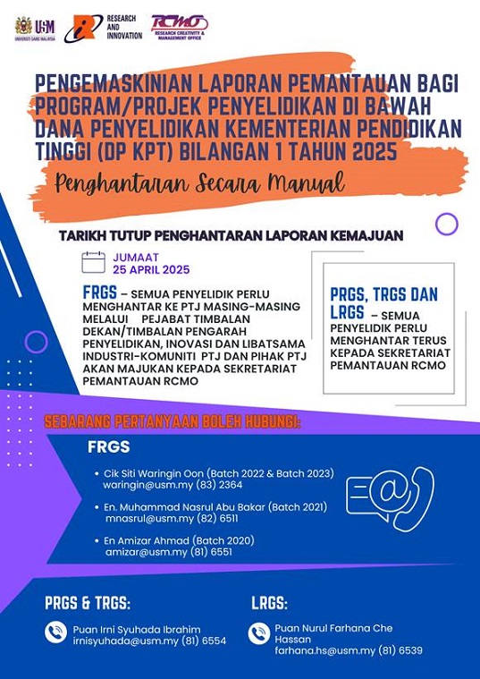 eposter PENGEMASKINIAN LAPORAN PEMANTAUAN BAGI PROGRAM PROJEK PENYELIDIKAN DI BAWAH DP KPT BIL1 2025