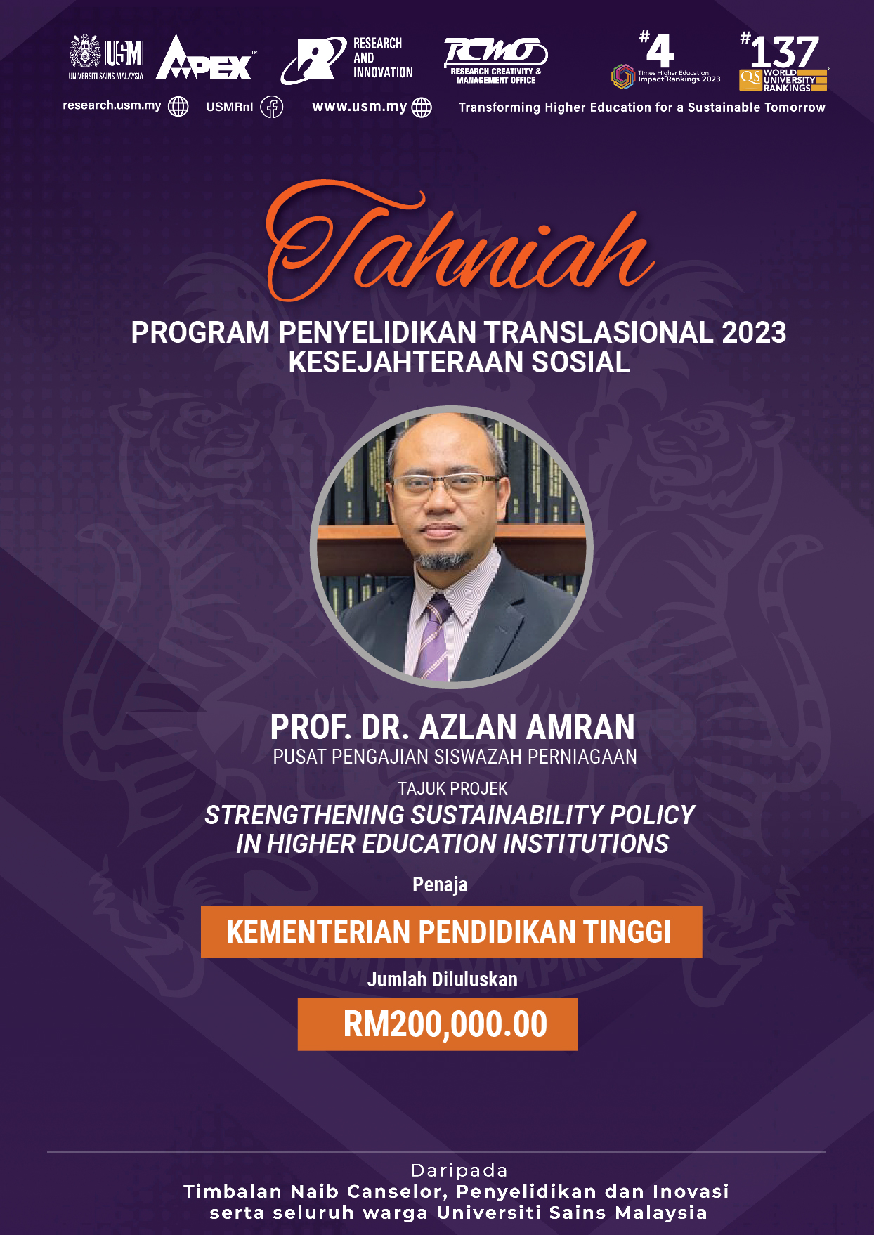 TAHNIAH PROF DR AZLAN AMRAN