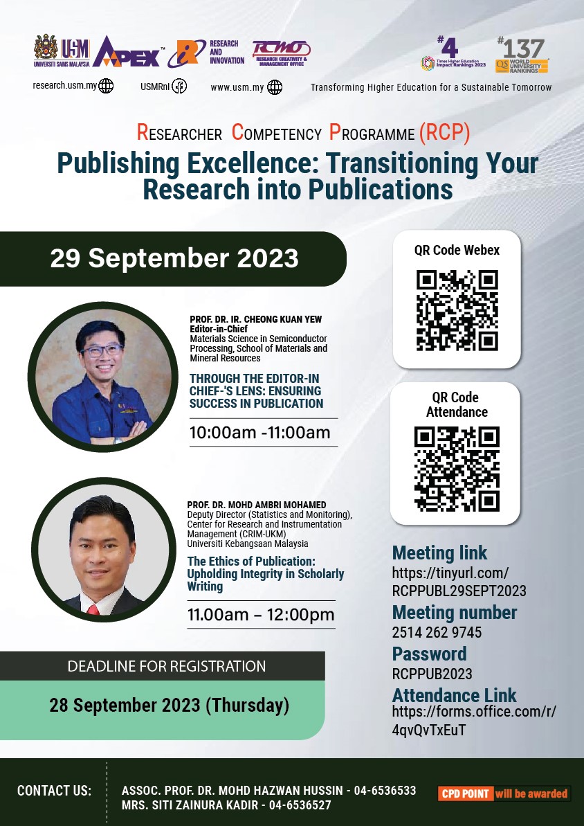 eposter JEMPUTAN KE RESEARCHER COMPETENCY PROGRAMME PUBLISHING EXCELLENCE TRANSITIONING YOUR RESEARCH INTO PUBLICATIONS II