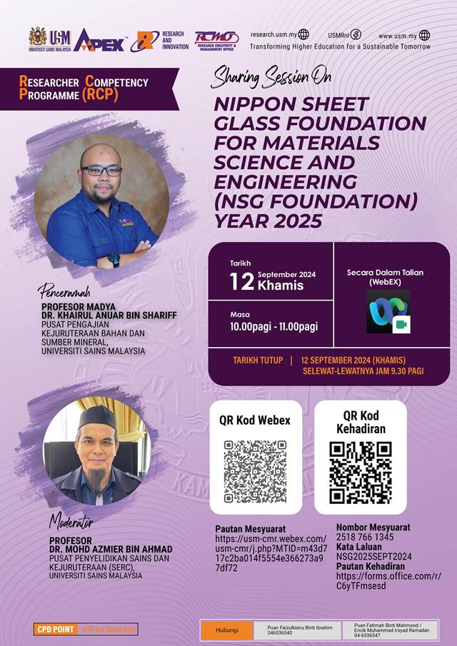 eposter RCP SHARING SESSION ON NIPPON SHEET GLASS FOUNDATION FOR MATERIALS SCIENCE AND ENGINEERING NSG FOUNDATION YEAR 2025
