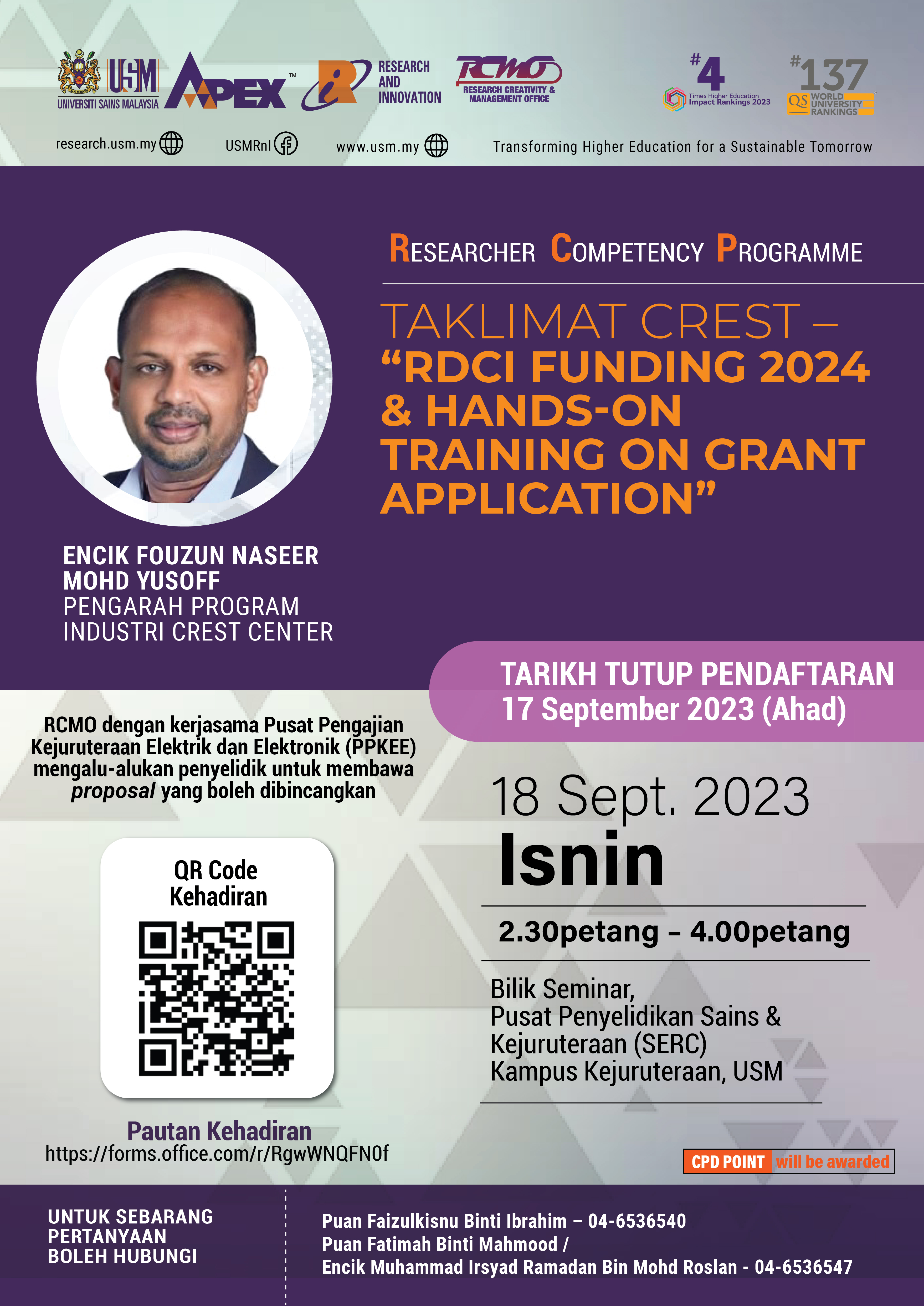 eposter RESEARCHER COMPETENCY PROGRAMME RCP TAKLIMAT CREST RDCI FUNDING 2024