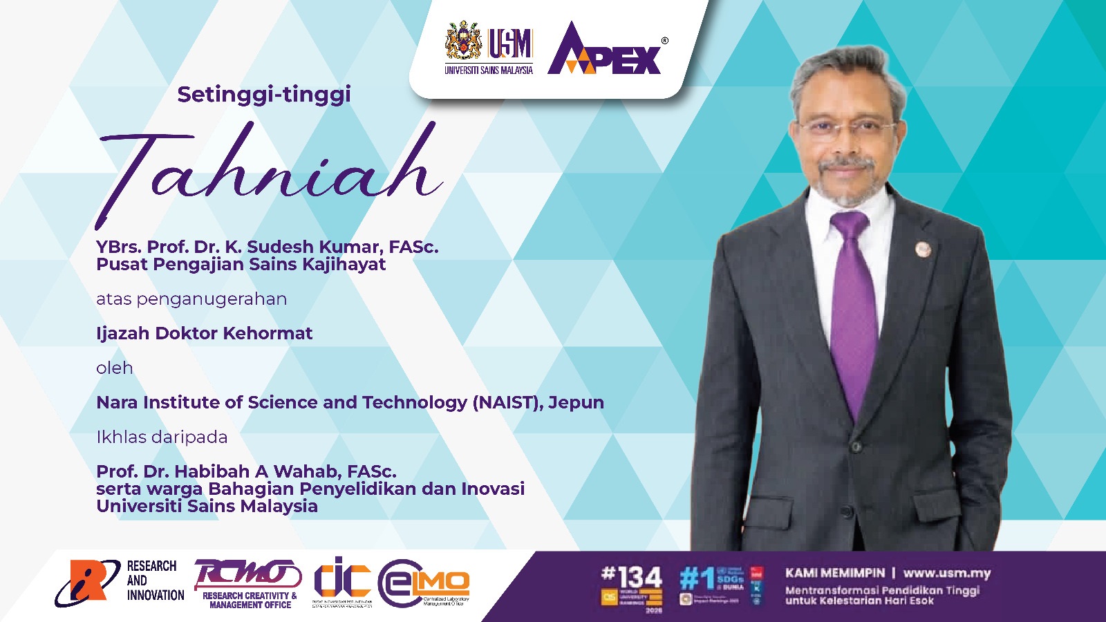 ebanner TAHNIAH YBRS PROF DR K SUDESH KUMAR FASc