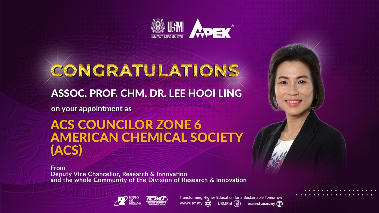 eposter CONGRATULATIONS ASSOC PROF DR LEE HOOI LING